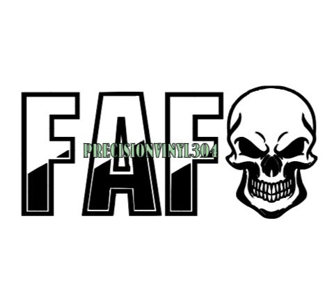 FAFO Skull decal design - matte black vinyl with skull replacing the O