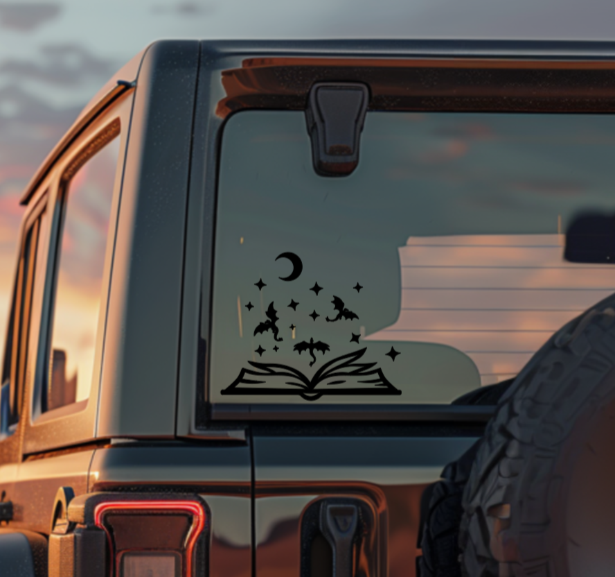Book Bats & Moon Vinyl Decal