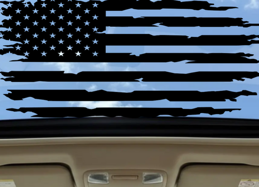 Tattered American Flag Sunroof Decal — Matte Black Vinyl