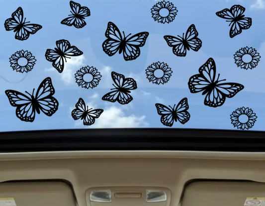 Butterflies & Sunflowers Sunroof Decal — Matte Black Vinyl