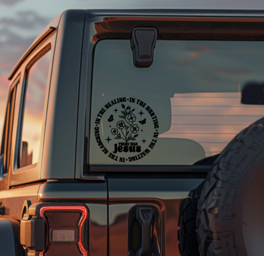 There Was Jesus Floral Circle Decal