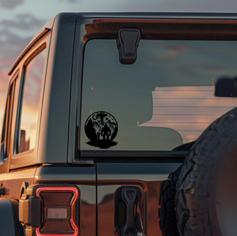 Bigfoot UFO Night Scene Decal