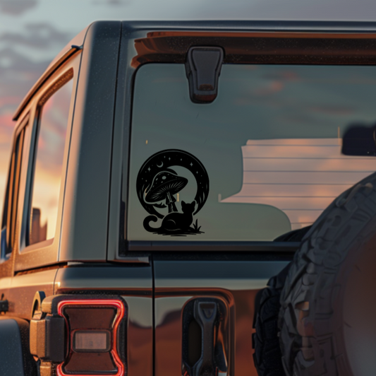 Mushroom Cat & Moon Vinyl Decal