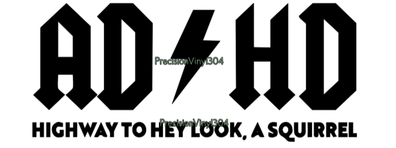 AD/HD Highway to Hey Look A Squirrel decal design — AC/DC-style logo with lightning bolt