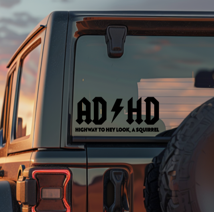 AD/HD decal applied to Jeep rear window