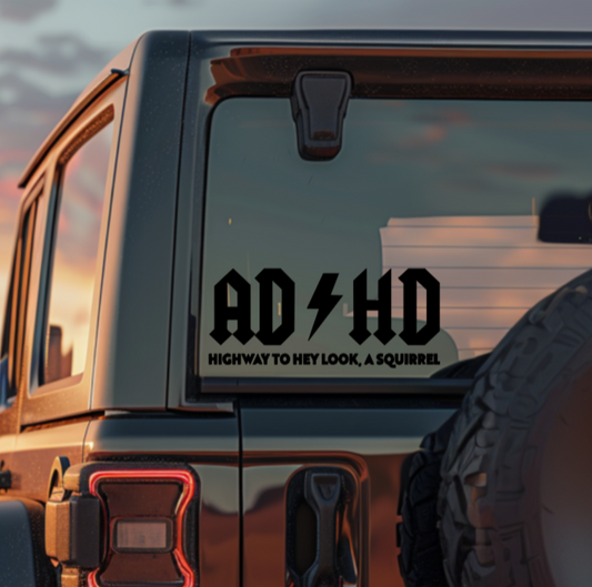 AD/HD decal applied to Jeep rear window