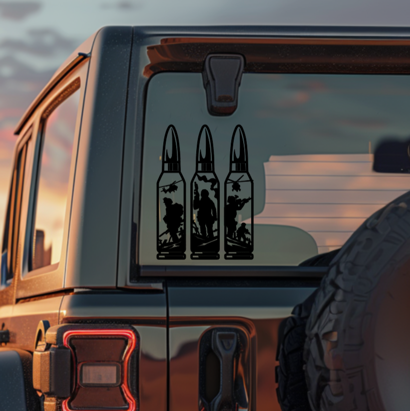 Three Bullet Military Silhouette Decal