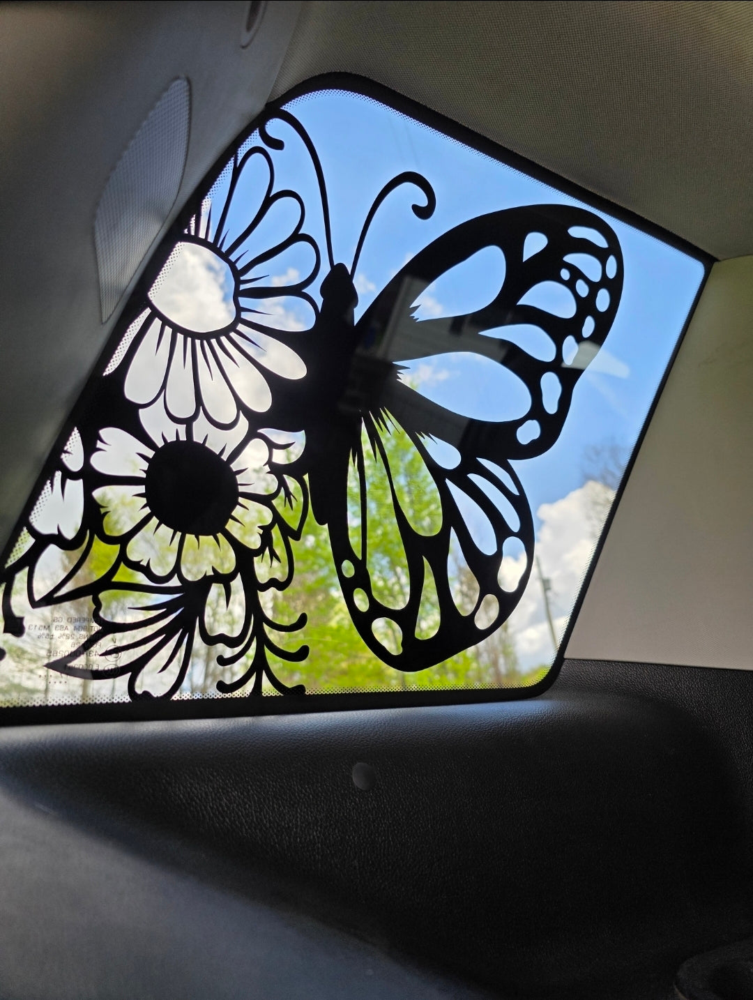 Butterfly & Daisy Large Car Window Decal — Matte Black Vinyl