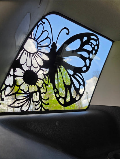 Butterfly & Daisy Large Car Window Decal — Matte Black Vinyl